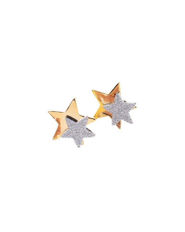 Aretes Zoé dorados y plateados, diseño moderno y juvenil, baño de oro 24k.