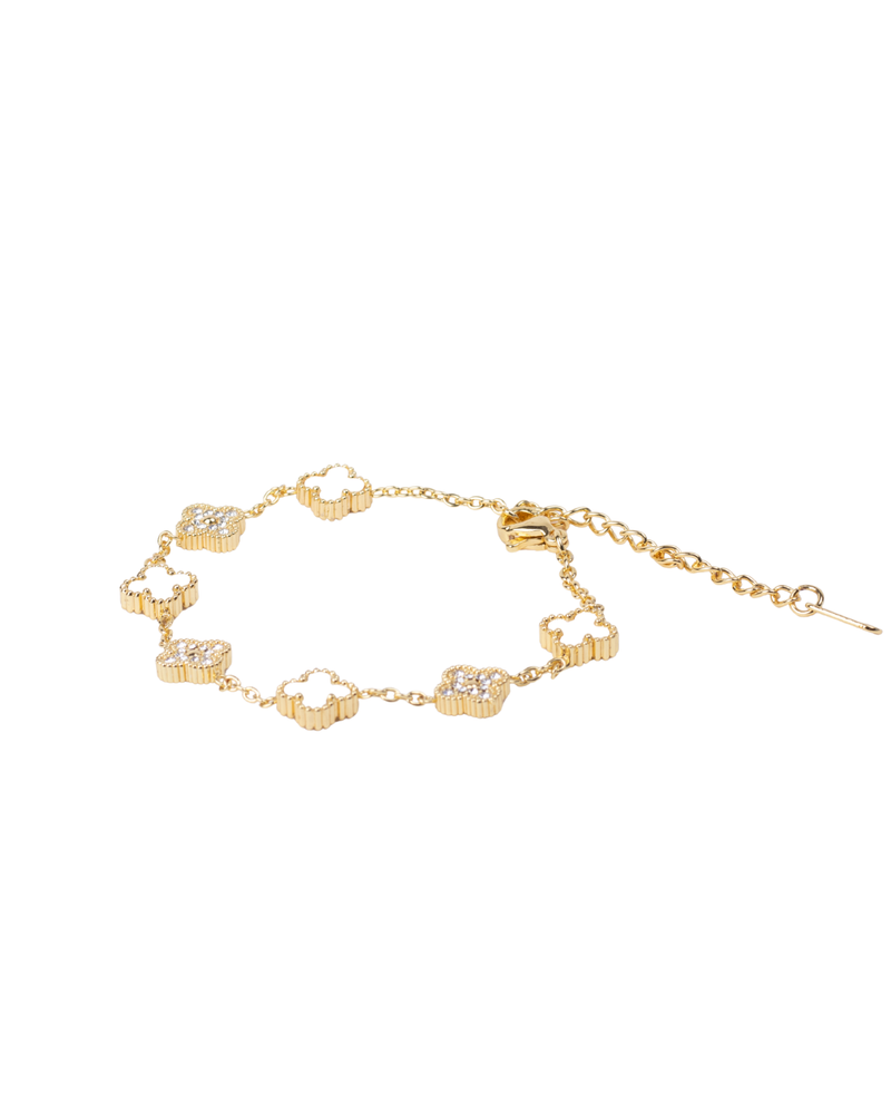 Pulsera Dorada con Tréboles de Madre Perla e Incrustaciones de Zirconia