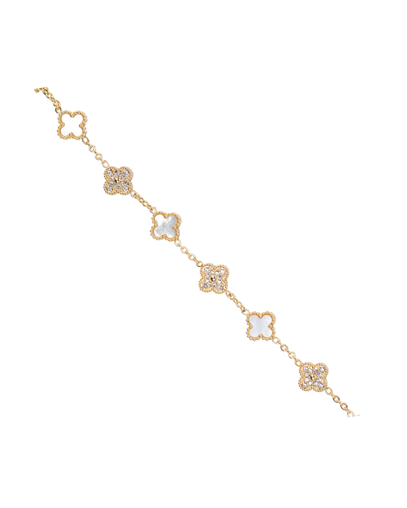 Pulsera Dorada con Tréboles de Madre Perla e Incrustaciones de Zirconia