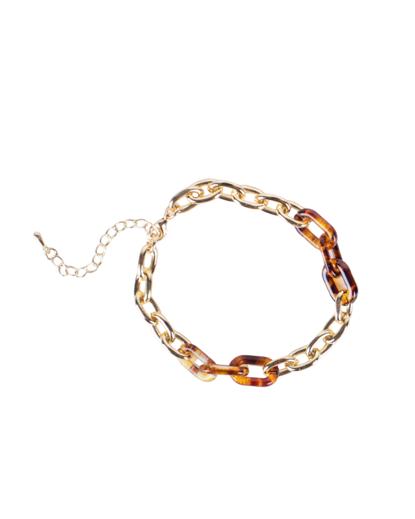 Pulsera de cadena con baño de oro y acrílico ámbar ajustable
