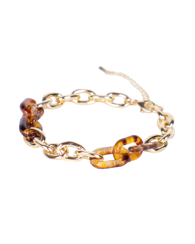 Pulsera de cadena con baño de oro y acrílico ámbar ajustable