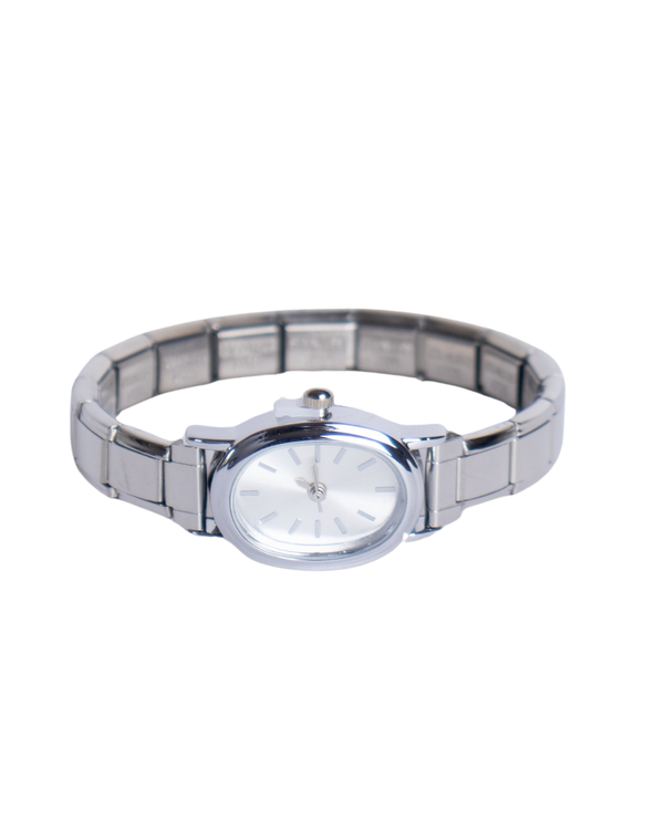 Reloj italiano personalizable plateado de acero