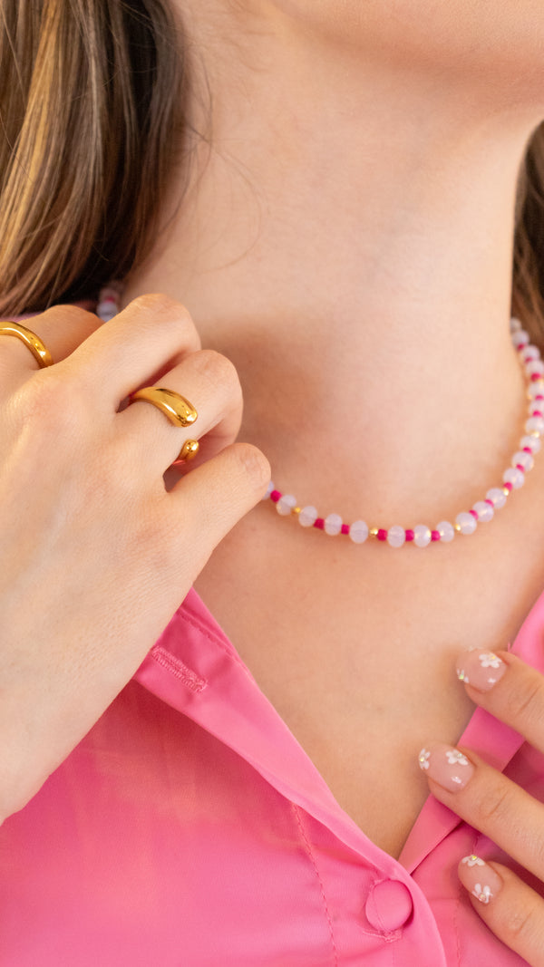 Collar de Cuentas Holográficas y Rosas con Detalles Dorados