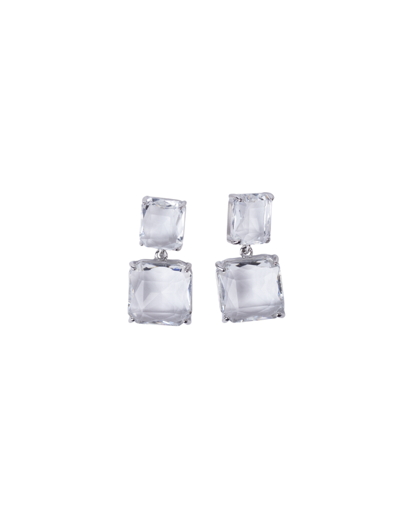 Aretes Colgantes de  Cristales Transparentes y Detalles Plateados