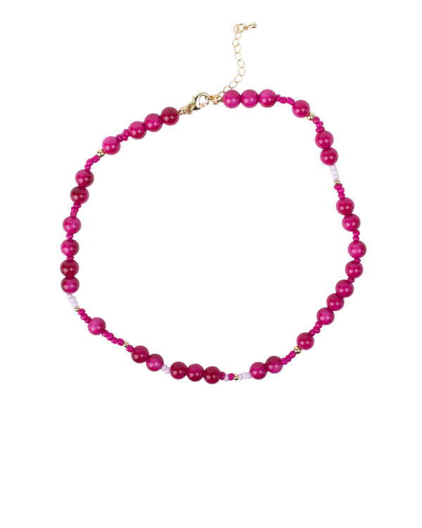 Collar de Cuentas Rosas con Detalles Dorados