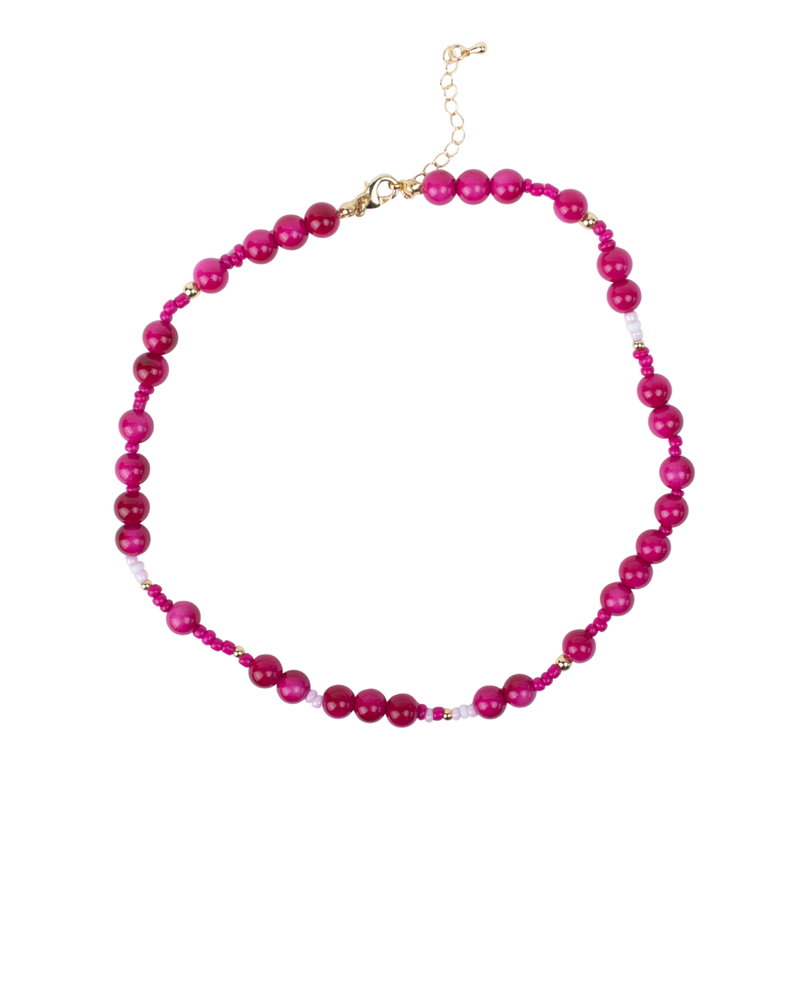 Collar de Cuentas Rosas con Detalles Dorados