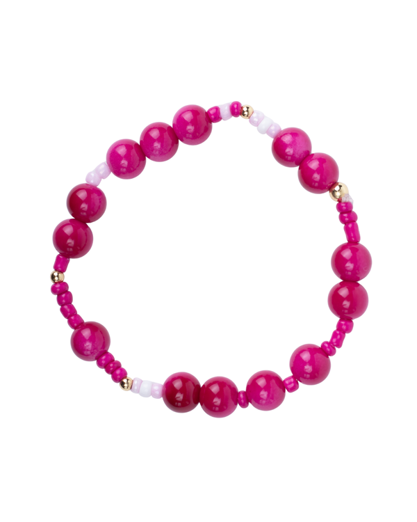Pulsera Elástica de Cuentas Rosas con Detalles Dorados