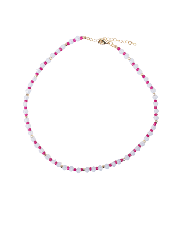 Collar de Cuentas Holográficas y Rosas con Detalles Dorados