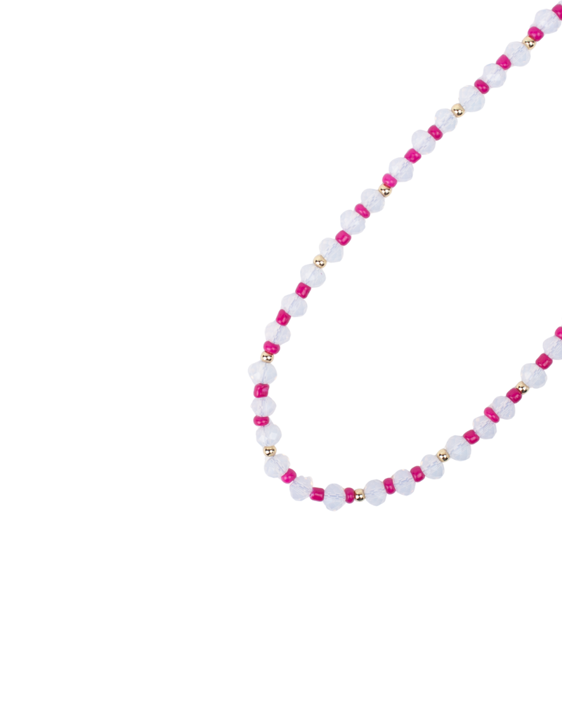 Collar de Cuentas Holográficas y Rosas con Detalles Dorados