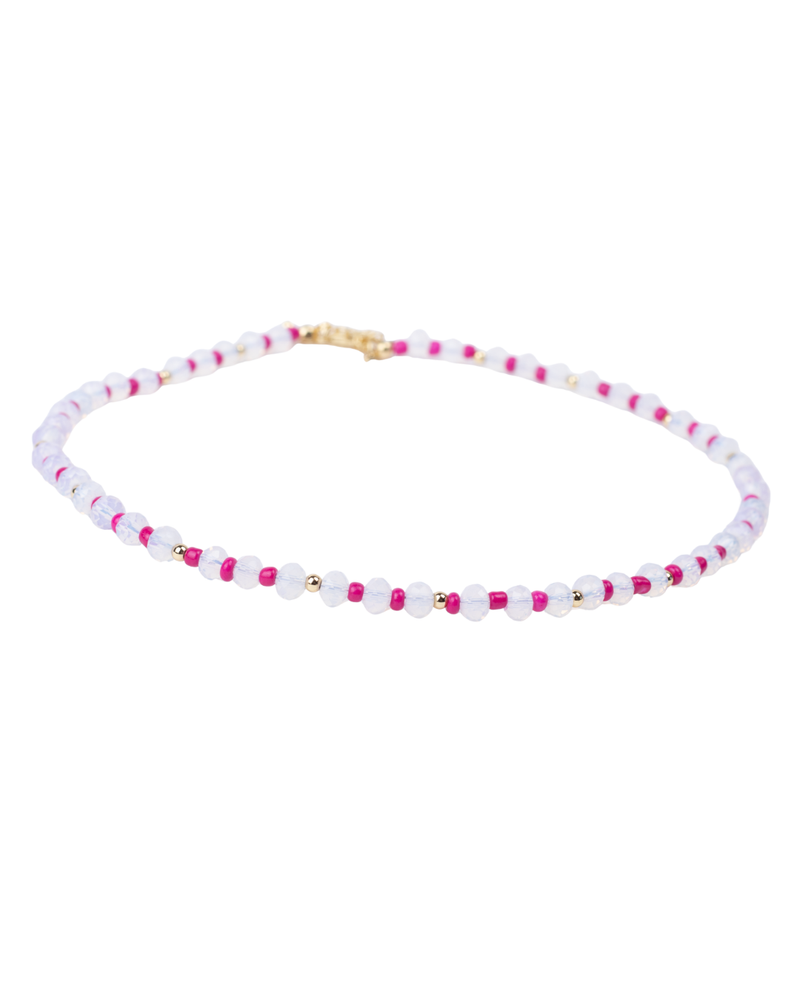 Collar de Cuentas Holográficas y Rosas con Detalles Dorados