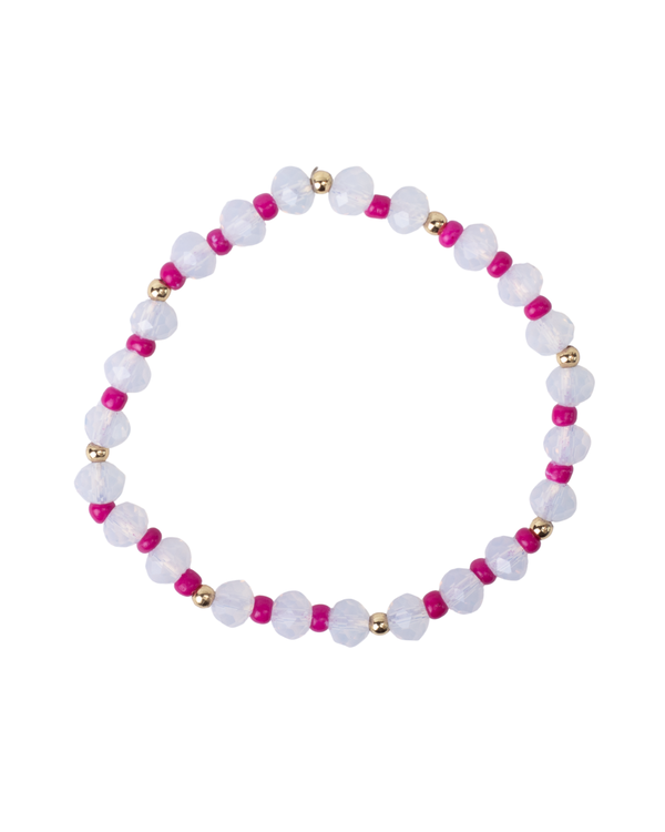 Pulsera Elástica de Cuentas Holográficas y Rosas con Detalles Dorados