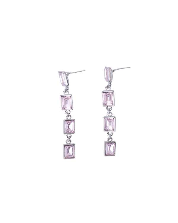 Aretes largos de Cristales Rectangulares con Detalles Plateados