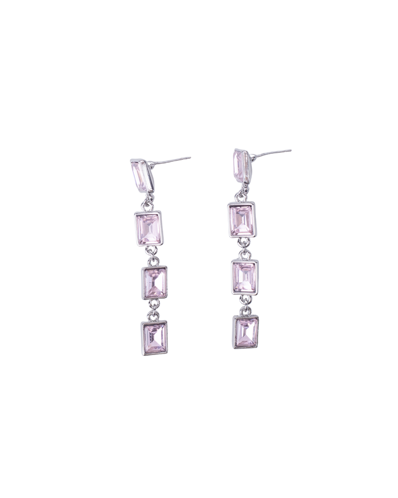 Aretes largos de Cristales Rectangulares con Detalles Plateados