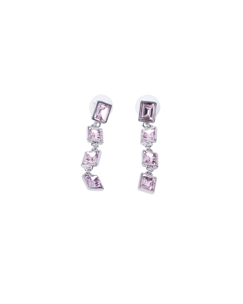 Aretes largos de Cristales Rectangulares con Detalles Plateados